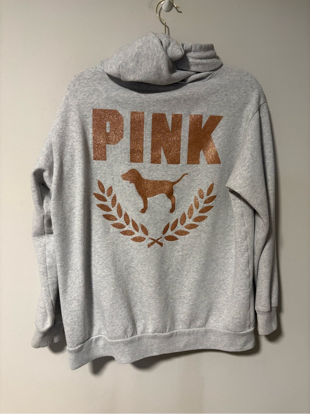 Vs Pink Rose Gold Glitter Campus Hoodie Oversized Small